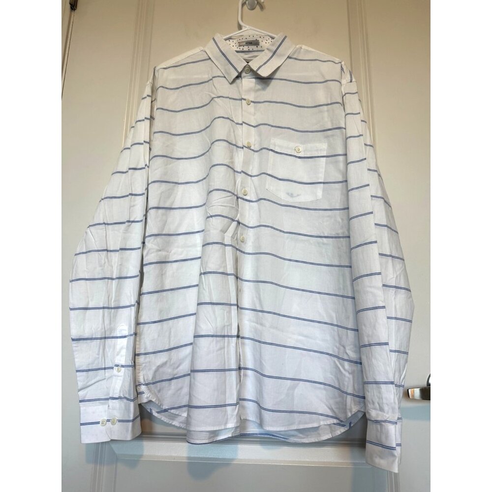 Express Mens Fitted Button-Up Shirt Size XXL Striped Cotton Long Sleeve